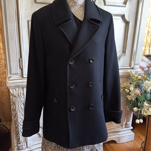TED BAKER LONDON CLASSIC NAVY PEACOAT NEW+TAGS GORGEOUS WOOL-SATIN PRINT LINING - Picture 4 of 15